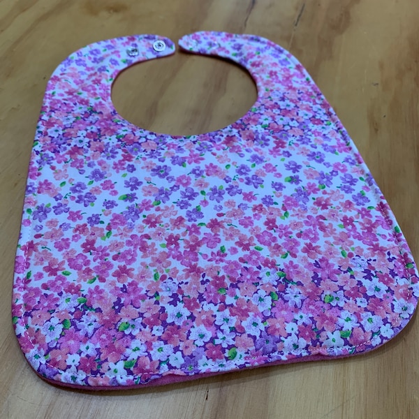 Toddler Size Moisture Proof Bib, 8 1/2 x 12 inches, Ombré Flowers, 4 Layer, Double Snap Closure