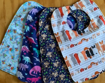 Fun Teen Bibs, Choose Your Print, 12 1/2 x 17 inch, Moisture Proof, Double Snap, ready to ship