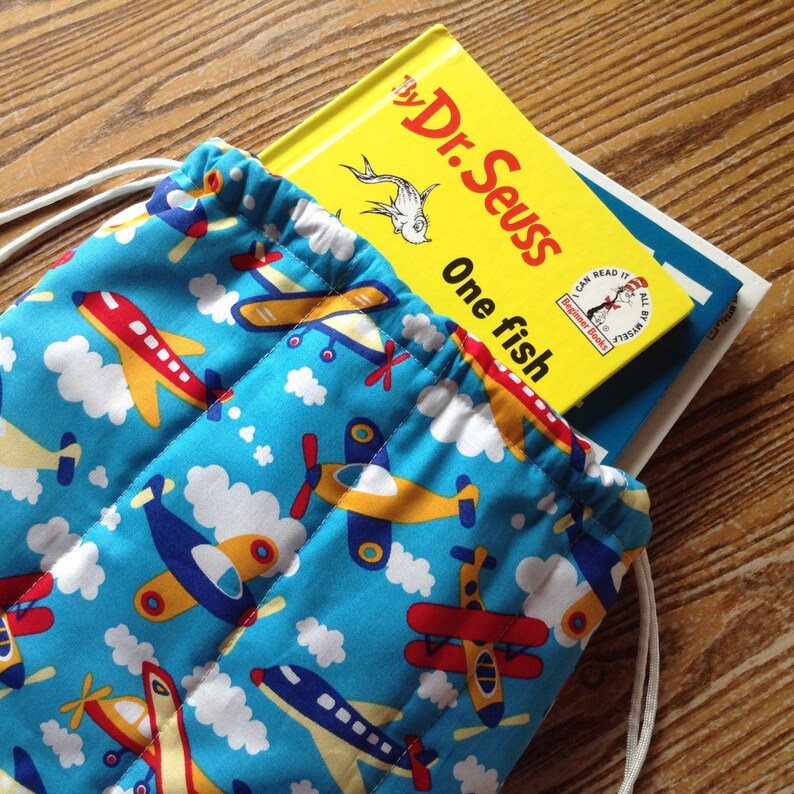 ready to ship Quilted Backpack for Toddler Drawstring Closure Bright Airplanes