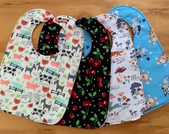 Big Kid  Moisture Proof Bibs, Choose Your Favorite  Print, Double Snap, 9 1/2 x 13 inches