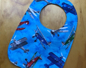 Toddler Size Moisture Proof Bib, 8 1/2 x 12 inch, Bright Airplanes, 4 Layer, Double Snap Closure