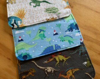 Set of Three Flannel Burp Cloths, Boy, Baby, Dinosaurs