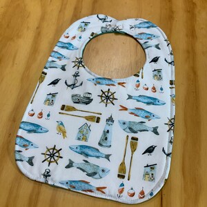 Toddler Size Moisture Proof Bib, 8 1/2 x 12 inches, Nautical, Fishing, 4 Layer, Double Snap Closure
