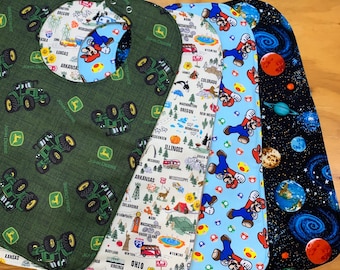Fun Teen Bibs, Choose Your Print, 12 1/2 x 17 inch, Moisture Proof, Double Snap, ready to ship