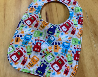 Toddler Size Moisture Proof Bib, 8 1/2 x 12 inches, Robots, 4 Layer, Double Snap Closure