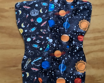 Set of Two Flannel Burp Cloths, Boy or Girl, Baby, Triple Layer, Planets, Space