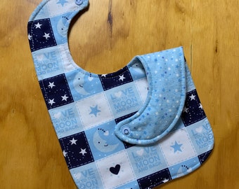 Babero para bebé, niño, “Love You to The Moon” se invierte en franela de triple capa, broche, listo para enviar