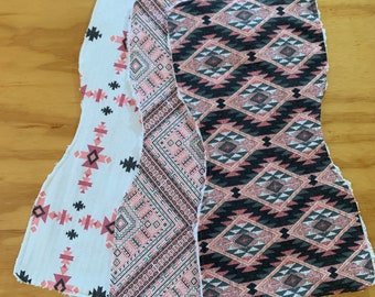 Flannel Burp Cloths, Chenille Back, Girl Aztec, ready to ship