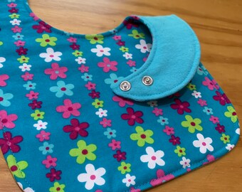 Moisture Proof Toddler Bib, 8 1/2 x 12 inches, Flowers, 4 Layer, Double Snap Closure