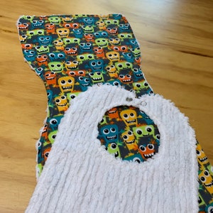 Flannel Burp Cloth and Bib with Chenille Back, Fun Monsters image 5