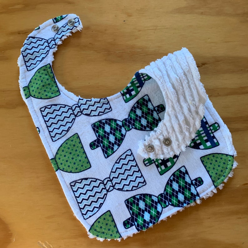 Toddler Bibs, Chenille Backed Flannel, Double Snap Closure, Pick Print Bow Ties