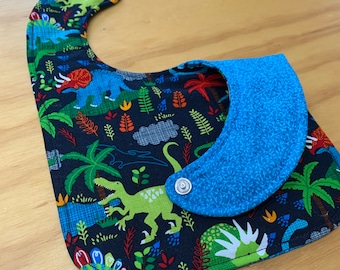 Bright, Dinosaurs Reversible Baby Bib, Triple Layer, Snap Closure