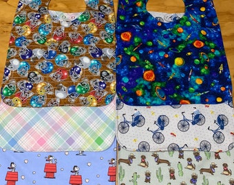 Fun Teen Bibs, Choose Your Print, 12 1/2 x 17 inch, Moisture Proof, Double Snap, ready to ship