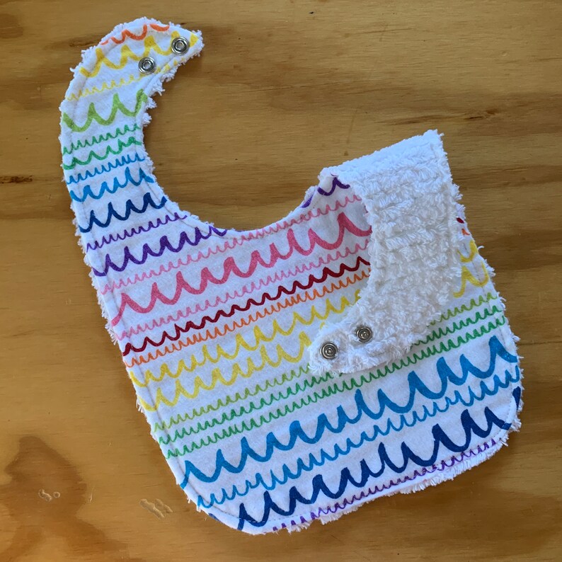 Toddler Bibs, Chenille Backed Flannel, Double Snap Closure, Pick Print Squiggles