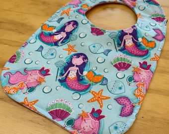 Babero reversible para niña Pretty Mermaids, triple capa, cierre a presión