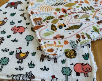 Flannel Burp Set, Farm Animal, Chenille Back