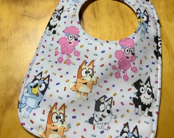 Toddler Size Moisture Proof Bib, 8 1/2 x 12 inches, Bluey, 4 Layer, Double Snap Closure