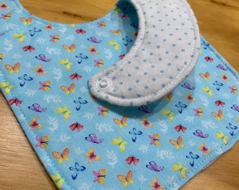 Butterfly Baby Bib, Triple Layer, Flannel Back, Snap Closure