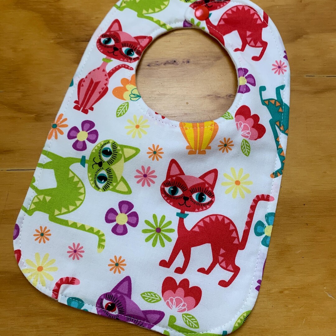 Bib Pattern Cat Colorful Cats Reversible Baby Bib, Triple Layer, Adjustable Snap ...