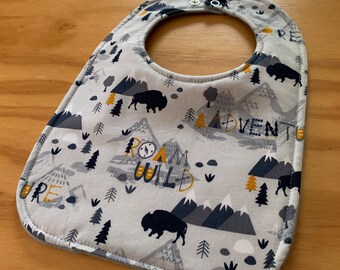 Toddler Size Moisture Proof Bib, 8 1/2 x 12 inches, Wilderness, Buffalo, 4 Layer, Double Snap Closure