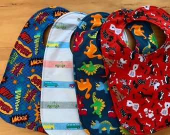 Big Kid  Moisture Proof Bibs, Choose Your Print, Double Snap, 9 1/2 x 13 inches