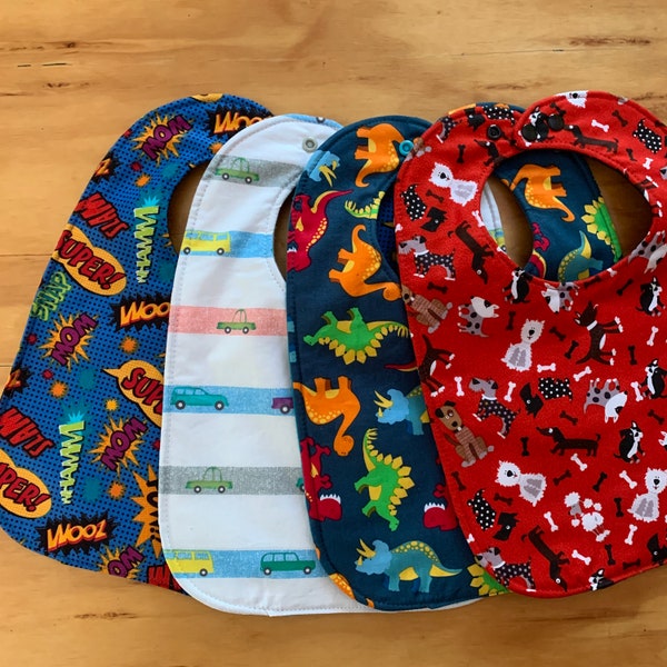 Big Kid  Moisture Proof Bibs, Choose Your Print, Double Snap, 9 1/2 x 13 inches