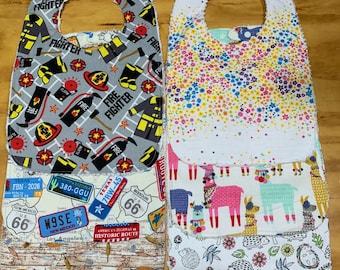 Baberos de franela y chenilla, elige estampado, 15 pulgadas, para preadolescentes, doble broche, listos para enviar