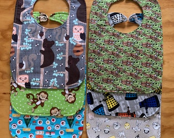 Big Kid  Moisture Proof Bibs, Choose Your Print, Double Snap, 9 1/2 x 13 inches