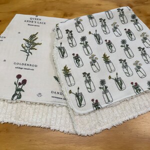2 Thick Flannel And Chenille Burp Cloths For Baby Girl, Wildflower, Botanical