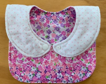 Reversible Baby Girl Bib, Triple Layer, Snap Closure, Ombré Floral, ready to ship