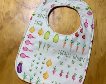 Toddler Size Moisture Proof Bib, 8 1/2 x 12 inches, Garden, Fresh Produce, 4 Layer, Double Snap Closure