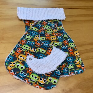 Flannel Burp Cloth and Bib with Chenille Back, Fun Monsters image 3