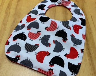 Toddler Size Moisture Proof Bib, 8 1/2 x 12 inch, Hens, Farm, 4 Layer, Double Snap Closure