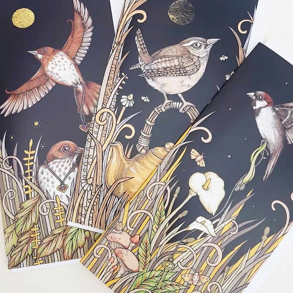 Autumn Birds Card Trio- Quality Blank Cards with Envelopes
