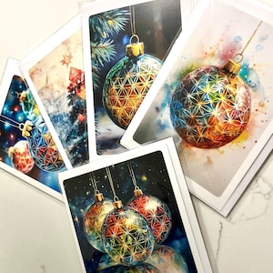 Jeu de 5 cartes de Noël Géométrie sacrée | Designs uniques avec inserts symbolisme | Cartes de vœux vierges 5 x 7 avec enveloppes