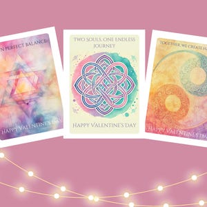 Cartes de Saint-Valentin | Géométrie sacrée | Symboles d'amour, d'harmonie et de connexion | 3 designs uniques avec insertions de symbolisme