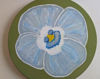 12" Lazy Susan with Hand Painted Blue Pansy