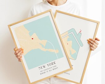 Custom Map Print, Custom City Map, Personalized Print, Anniversary Gift For Her, Digital or Print