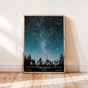 Mapa estelar personalizado por fecha, impresión del cielo nocturno, carta estelar personalizada, el día en que naciste, regalo de bodas, regalo del Día de la Madre