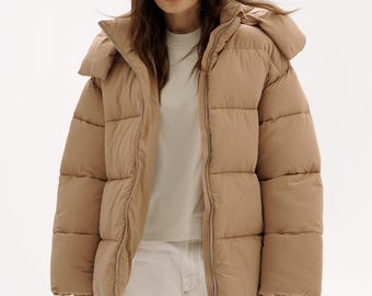 Doudoune beige, Doudoune végétalienne, Doudoune à la mode, Veste de snow, Veste oversize