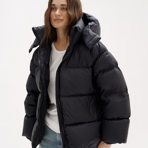 Black winter jacket, Vegan puffer jacket, Fashionable puffer, Snow jacket, Oversized jacket, Down jacket