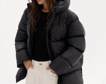 Doudoune noire, Doudoune végétalienne, Doudoune à la mode, Veste de snow, Veste oversize