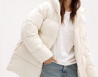 Veste d'hiver ivoire, doudoune, doudoune végétalienne, doudoune à la mode, veste de snow, veste oversize