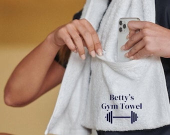 Personalized Gym Towel, Embroidered 100% Cotton with Zipper Pocket