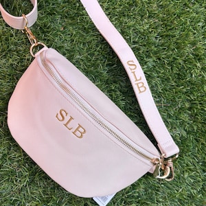 Personalised Gift for her, Embroidered Vegan Leather Bum Bag Available in Oyster, Black, Tan or Taupe, Christmas Gift for Girlfriend