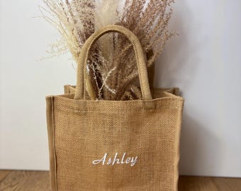 Personalized Burlap Beach Tote Bag, Custom Embroidered Jute Bag