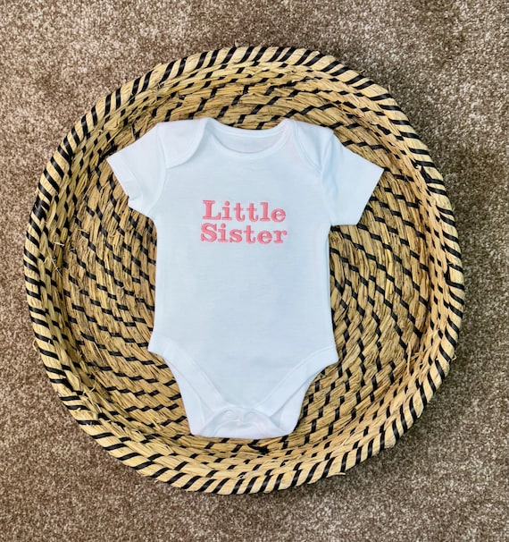 Embroidered Little Sister Sleepsuit, Baby Girl Gift, Baby