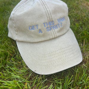 White custom embroidered baseball cap for bride, bachelorette party hat with personalised drink slogan