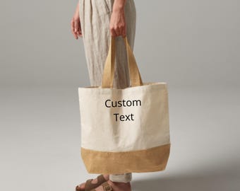Custom Burlap Tote Bags - Personalised Jute Bag for Shopping, Wedding gift or Girls Trip Bag