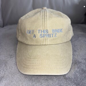 Personalised bridal party cap with custom drink wording, white embroidered hat for bride holiday and wedding celebration